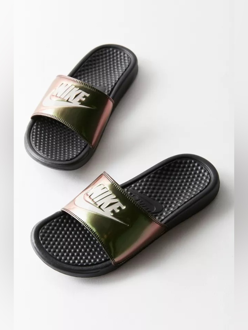Nike Benassi JDI Print Slides Black Iridescent Green Purple Size 8